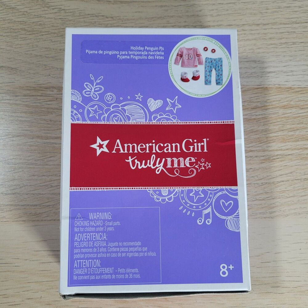 American Girl AG HOLIDAY PENGUIN PJs Pink Blue Pajamas Slippers 18” Doll Fashion - Picture 2 of 2